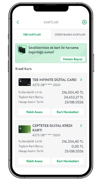 İşlem Yapmak İstediğiniz Kartınızı Seçin.
